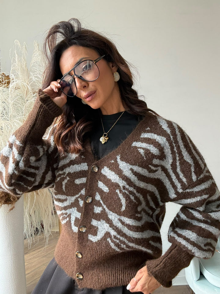 598 Pull cardigan animalier Zoe