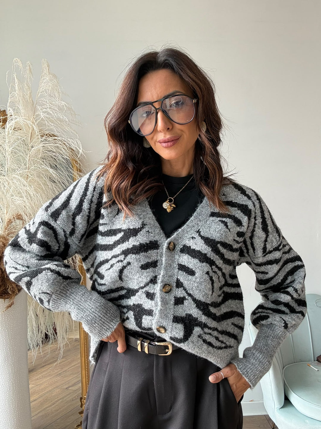 598 Pull cardigan animalier Zoe