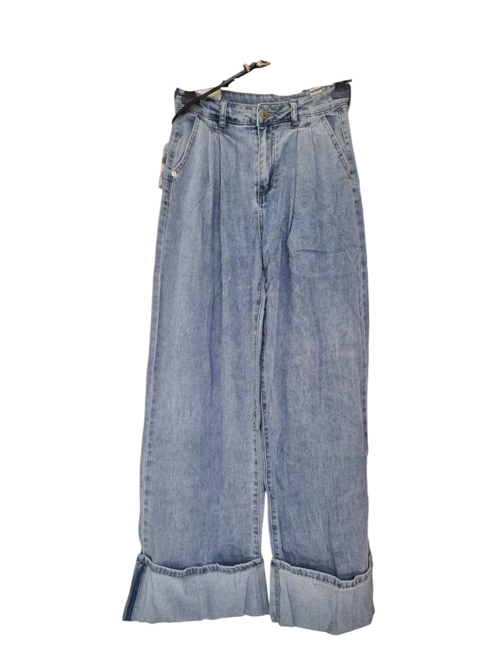 161 Jeans palazzo con risvolto e cinta