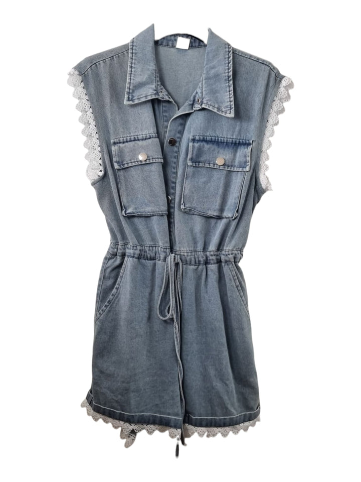 338 Jumpsuit Denim bordino in pizzo