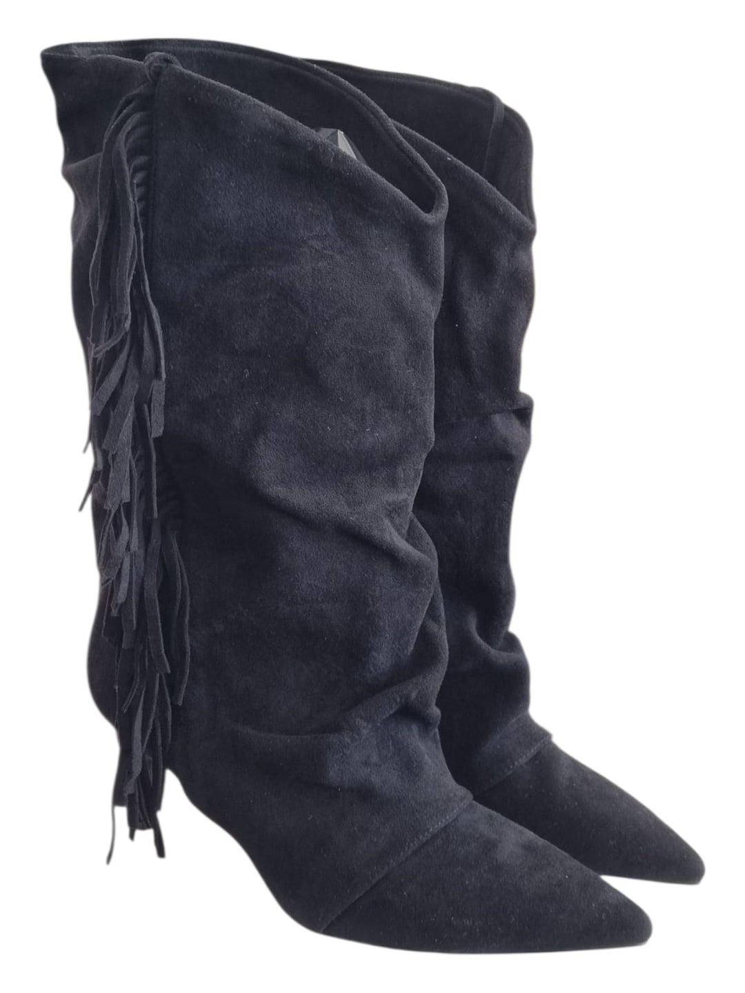811 Stivaletto nero camoscio frange