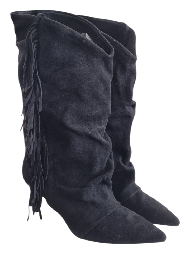 811 Stivaletto nero camoscio frange