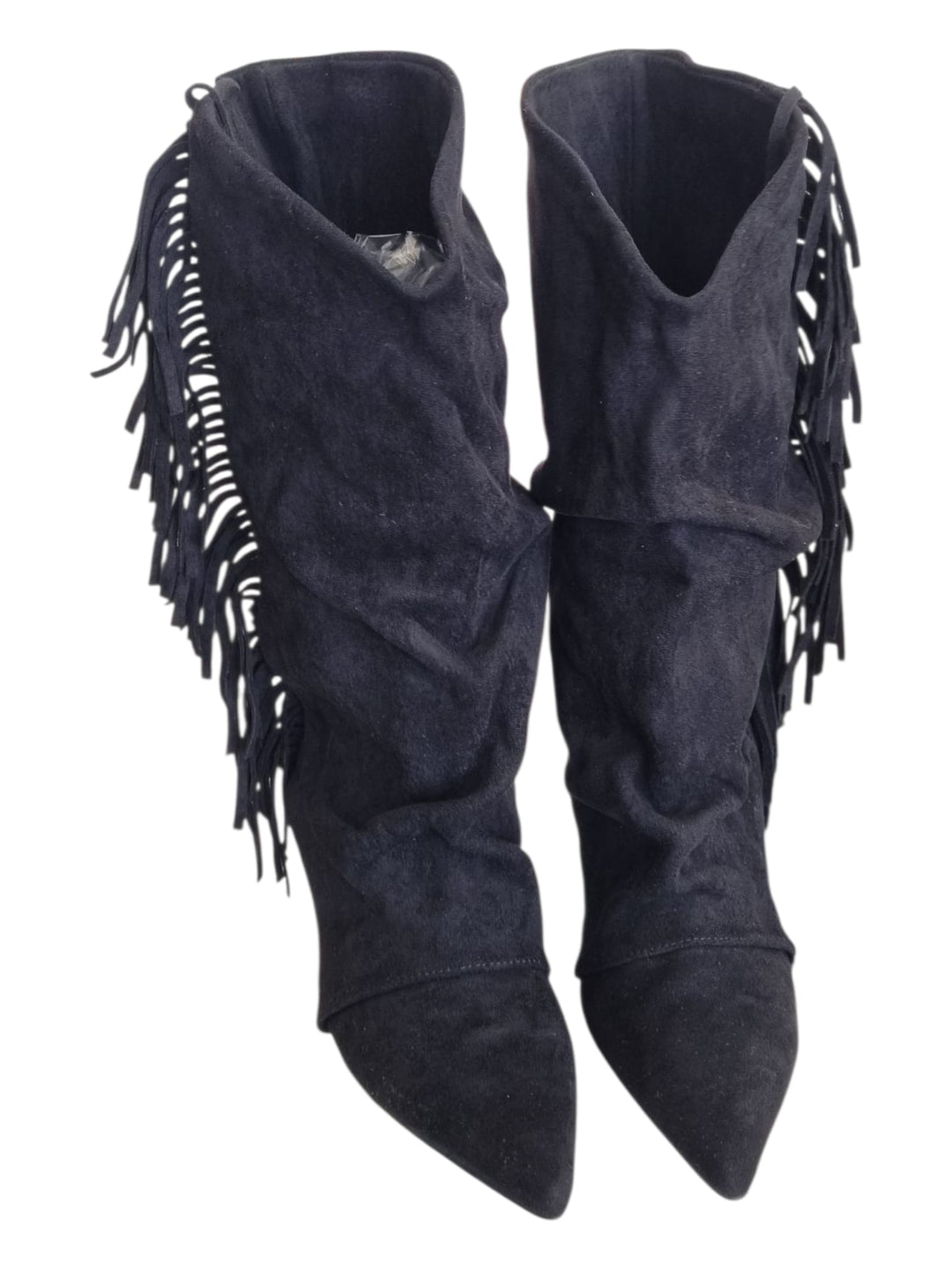811 Stivaletto nero camoscio frange