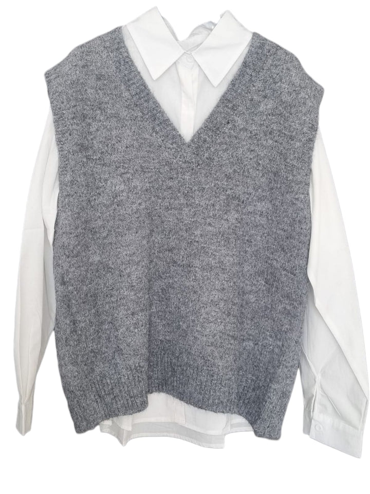 907 Pull smanicato con camicia