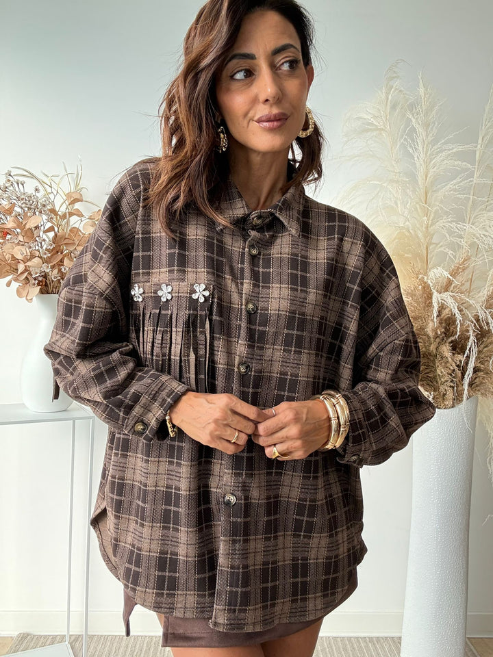 922 Camicia quadro frange