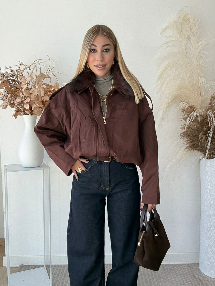 954 Bomber suede collo ecofur