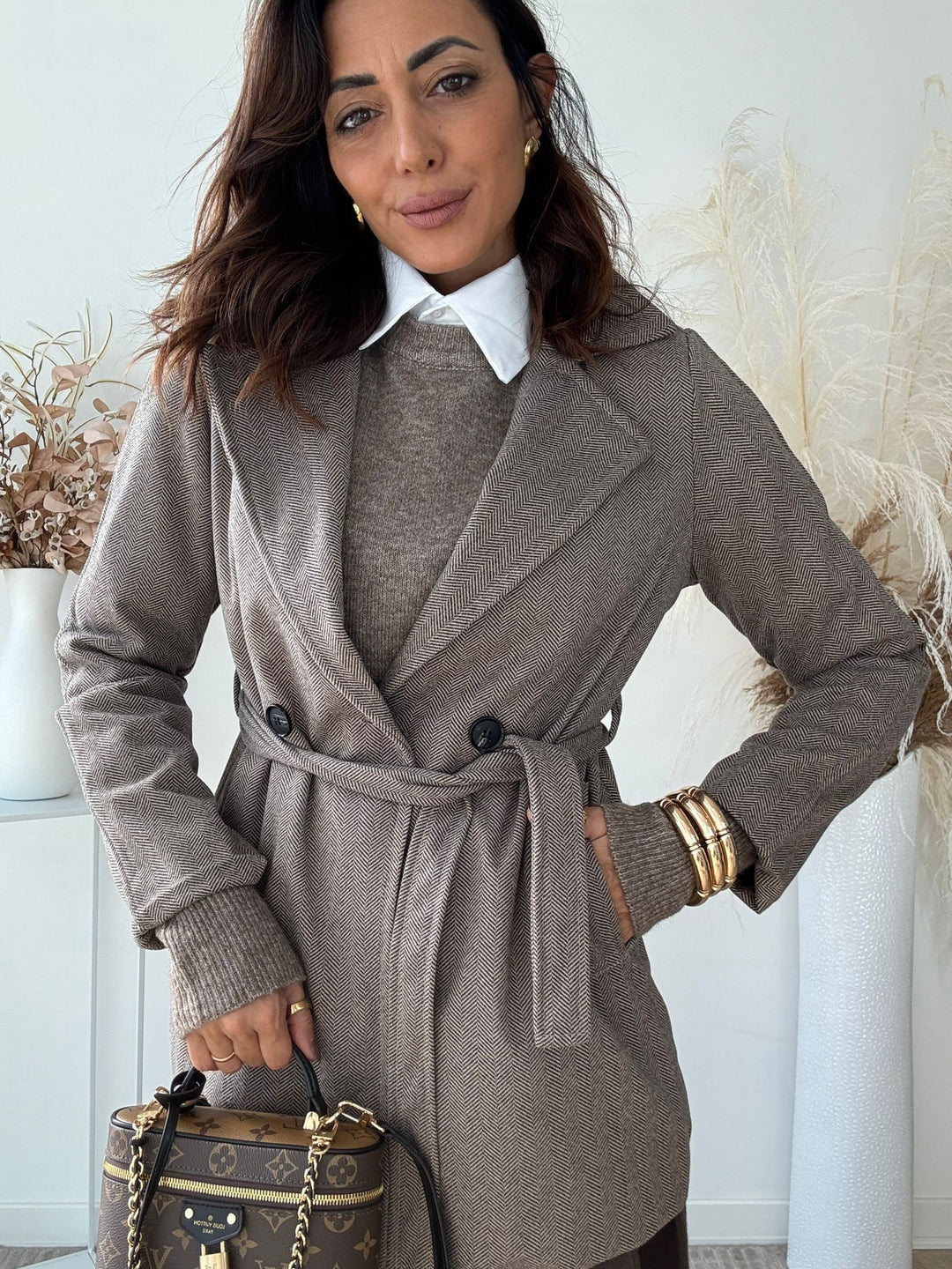 182 Cappotto spigato con cinta Giuly