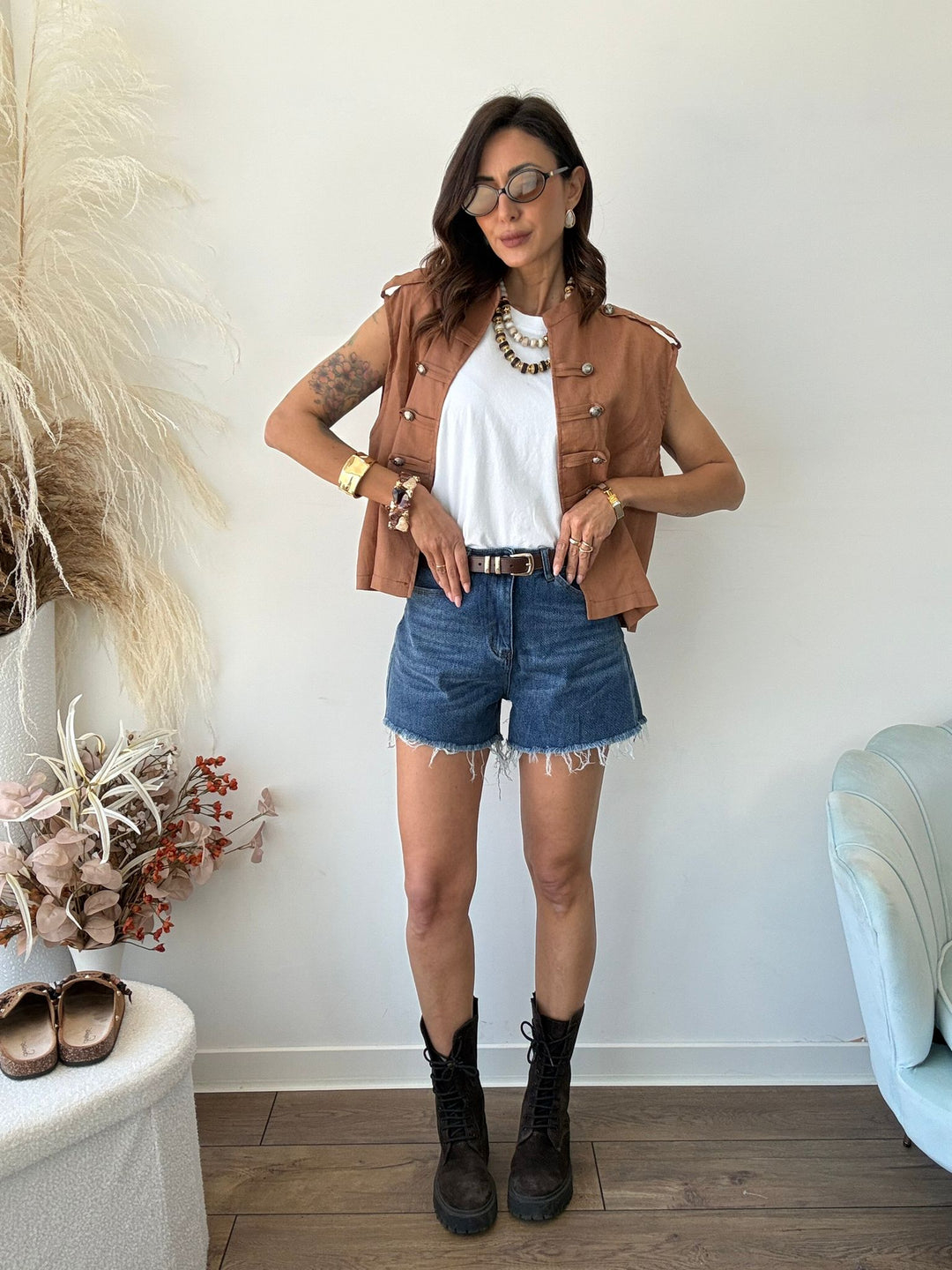 971 Shorts Denim sfrangiato Cindy